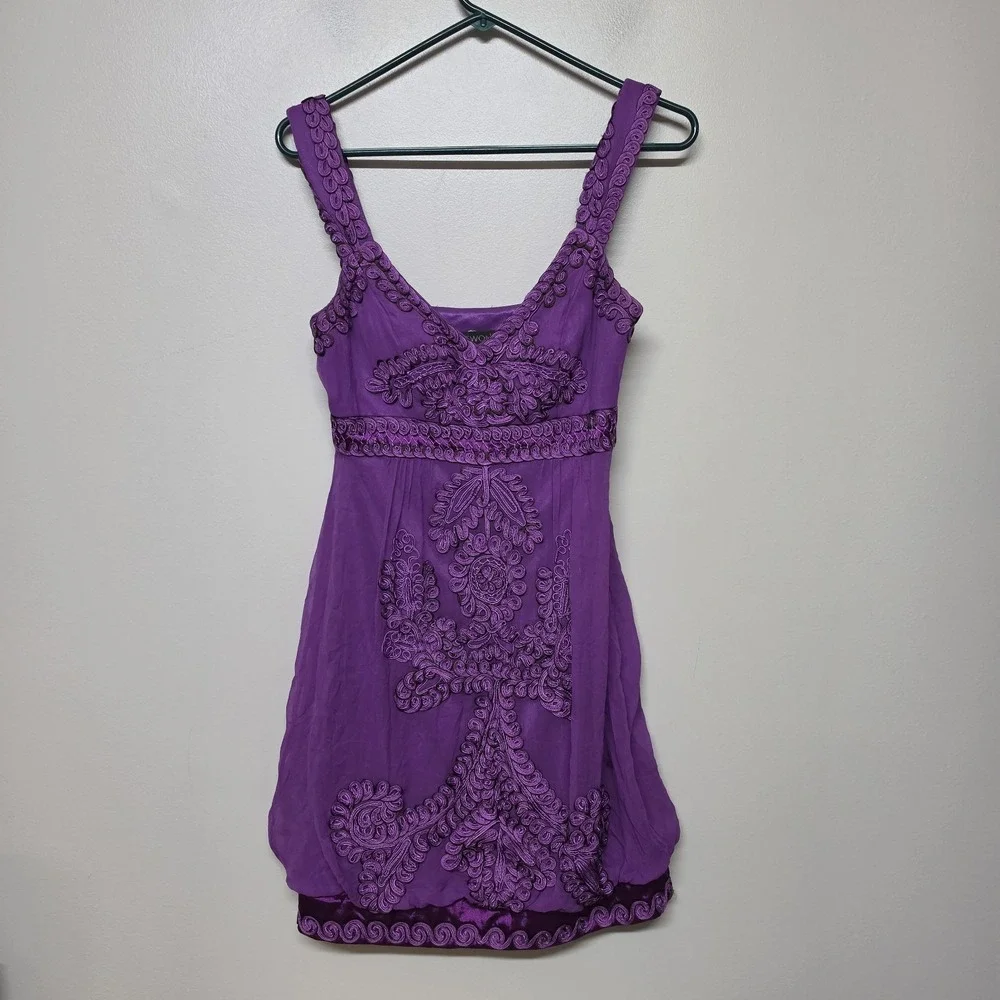 Sue Wong Silk‎ Embroidered Dress Purple Short Sleeveless Sz 4 Cocktail Wedding